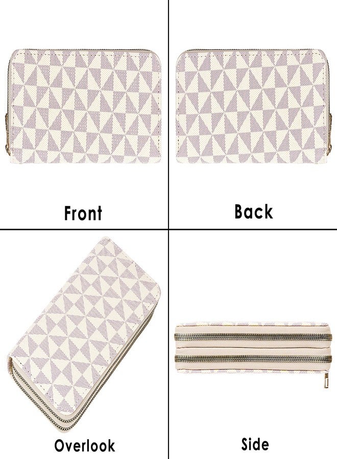 BUNCHBRAVO Triangle Pattern Wallet, Double Zipper Pockets, PU Leather Cellphone Purse Credit Card Cash Holder, Beige and Gray Grid - Image 5